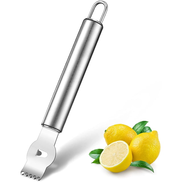 Éplucheur de Zeste de Citron, Zesteur de Citron Professionnel avec Couteau à Cannelle Tranche de Citron en Acier Inoxydable pour Cocktail, Citron, Ustensile de Cuisine (Poignée en Acier Inoxydable, 6,5 Pouces)
