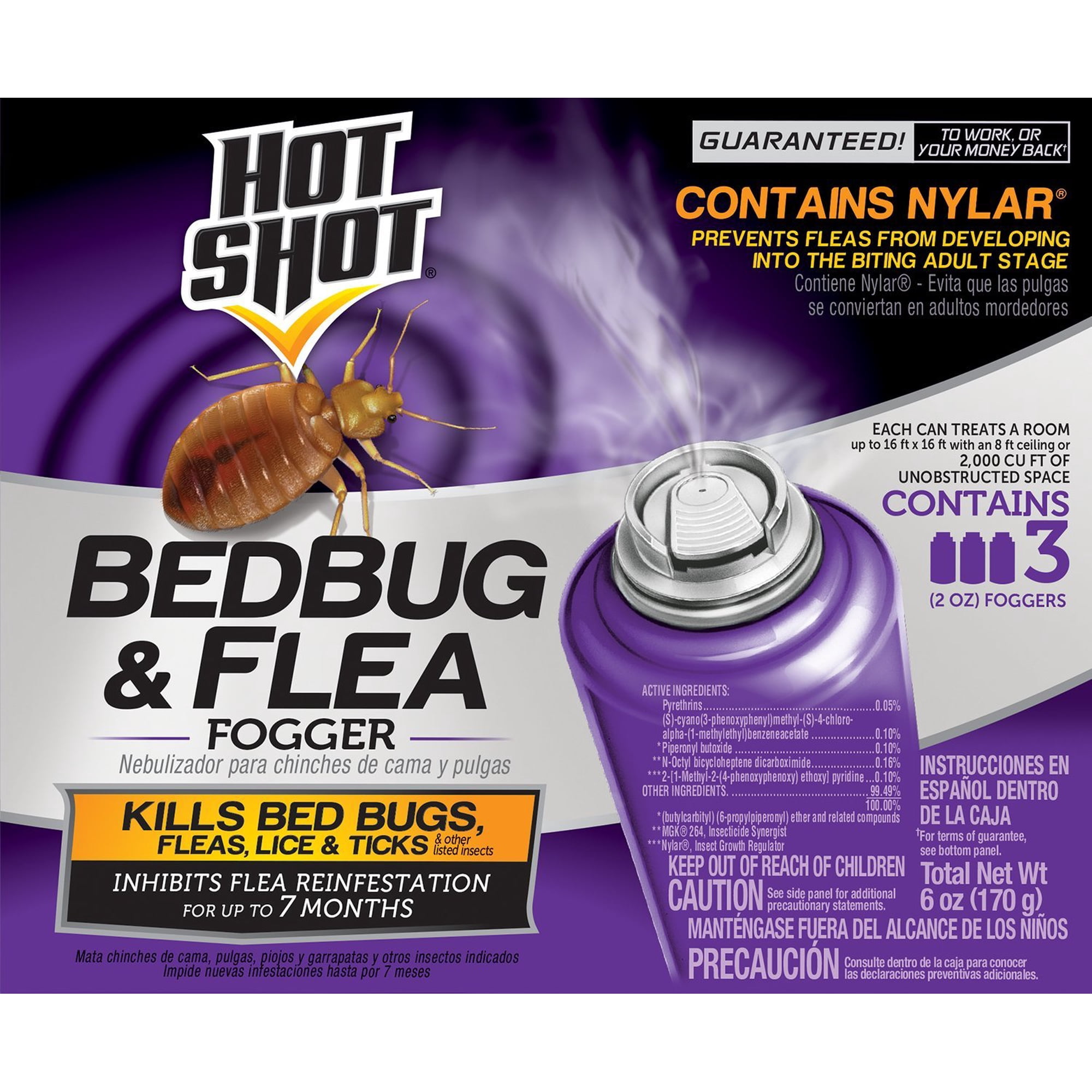Hot Shot HG-95911 Bedbug & Flea Fogger, Aerosol, 2-3/2-Ounce — Residential Use, Standard Application