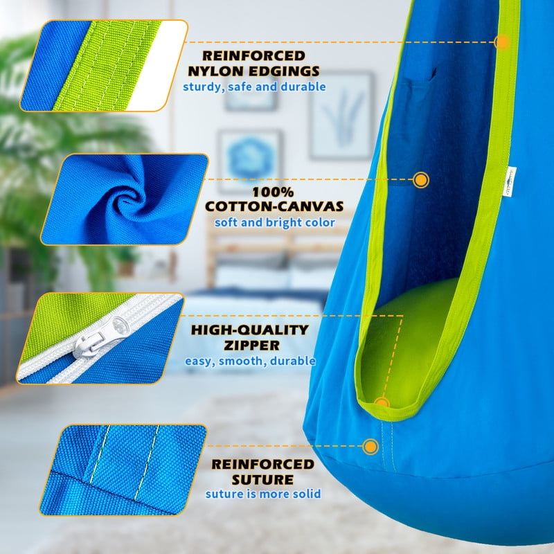 OUTREE Cotton Kids Pod Swing Seat Blue