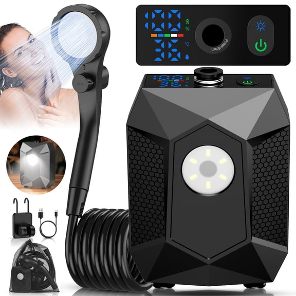 NOCOEX Camping Shower with LED Lights, 6000mAh Rechargeable & 5 Pressure Modes, 2.6 GPM & IPX8 Waterproof Portable Camping Shower for Beach, Pet Cleaning, Car Washing