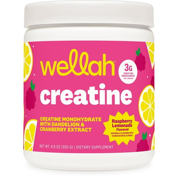 Wellah Creatine for Women (50 Servings) Raspberry Lemonade - 3g of Creatine Monohydrate Powder with Dandelion & Cranberry Extract