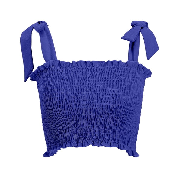 DuoJiaJ Women Fashion Casual Solid Color Bowknot Camisole Short Vest Top Women's Fashion Vest Blue L