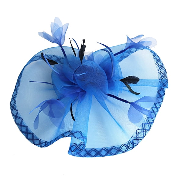 Fgnfyis Elegant Women's Tea Party Headband with Wedding Flower Mesh Feathers Hair Clip Accessory Blue One Size