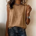 thumbnail image 3 of Womens Cotton Linen Tank Tops Crew Neck Side Button Loose Fit Blouses Casual Lightweight Summer Vacation Blouses, S, 3 of 6