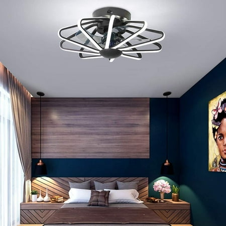 

Miumaeov Modern Ceiling Fan with Light kit Remote Control LED Adjustable Speed and Color Lamp for Bedroom Dining Room (Black)