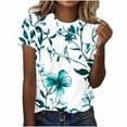 thumbnail image 3 of Liquidation Fatuov Blouses Grande Taille pour Femmes T-Shirts Graphiques Imprimé Floral Été Col Rond Manches Courtes Pull Quotidien Multicolore, 3 of 5