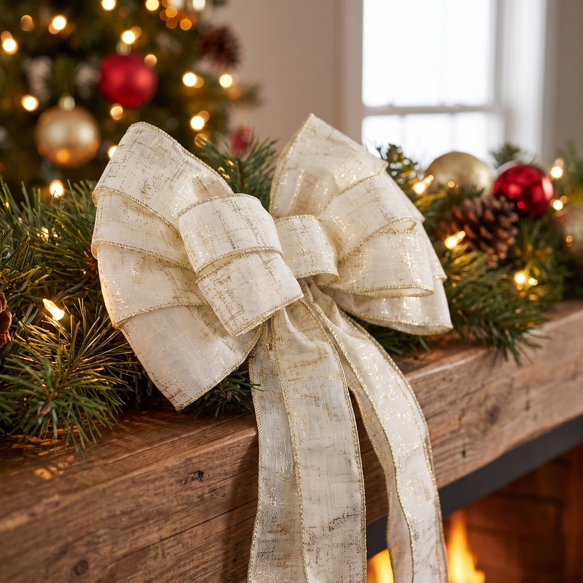 White and Gold Decorative Christmas Bow, 30", by Holiday Time