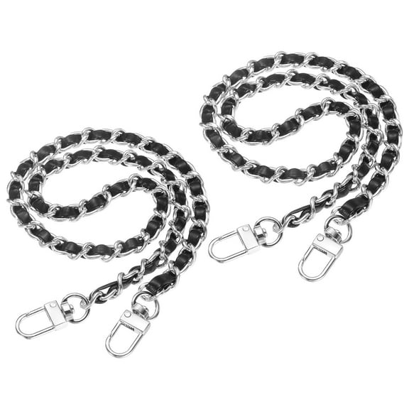 Uxcell 2 Pack 24" Purse Chain Strap with Buckle for Bags(Black, Silver)