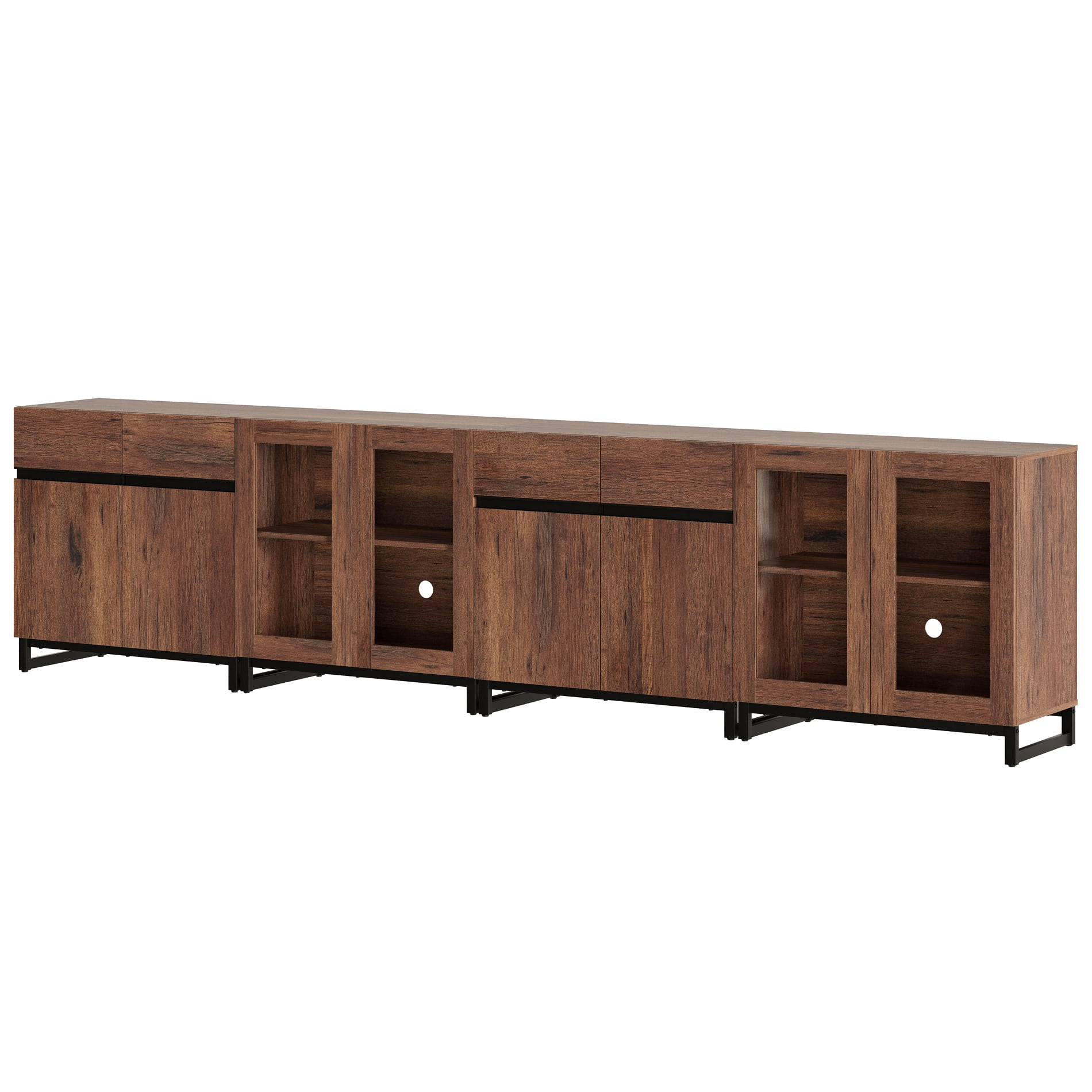 Home Bedroom Storage Cabinet, 4 In 1 Chest with Glass Doors and Adjustable Shelves, Modern Modular Closet Organizer Furniture,Brown
