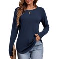 thumbnail image 3 of JYLFC Women Raglan Shirts Round Neck Tunic Tops Long Sleeve Shirts, Navy 2XL, 3 of 6