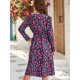 thumbnail image 5 of Vestido cruzado con cuello en V para mujer, manga larga, estampado elástico, cintura alta, dobladillo dividido, vestido elegante púrpura XL, 5 of 7