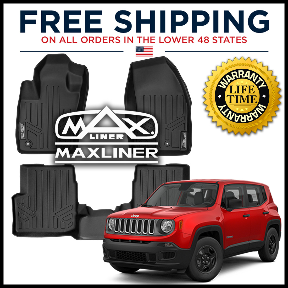 MaxLiner Custom All Weather 1st/2nd Row Floor Mats Blk for 201520 Jeep