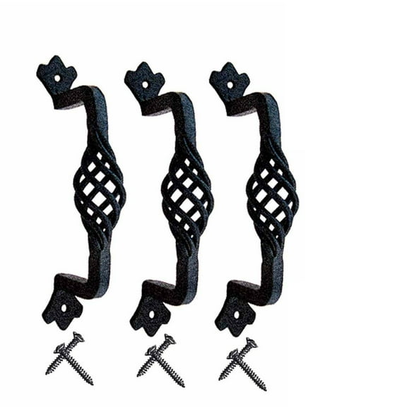 Black Wrought Iron Birdcage Cabinet Door Pull 5.35" L handles Rust Resistant Decorative Pulls with Screws Pack of 3 Renovators Supply