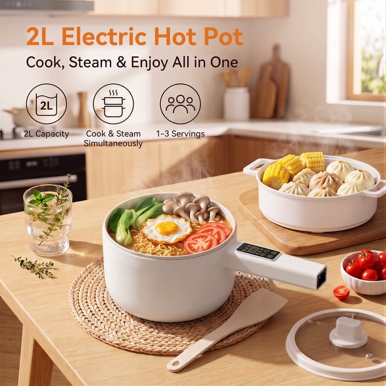 Suodoka Smart Electric Hot Pot, 2 Qt, White with Touch Screen photo 4