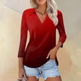 thumbnail image 2 of cfhntfmh Women's 3/4 Sleeves Tops V Neck Trendy Print Loose Shirts Casual Summer Vacation Basic Cute Tees, 2 of 5