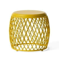 Alameda Outdoor 19 Inch Diameter Lattice Iron Side Table, Matte Yellow