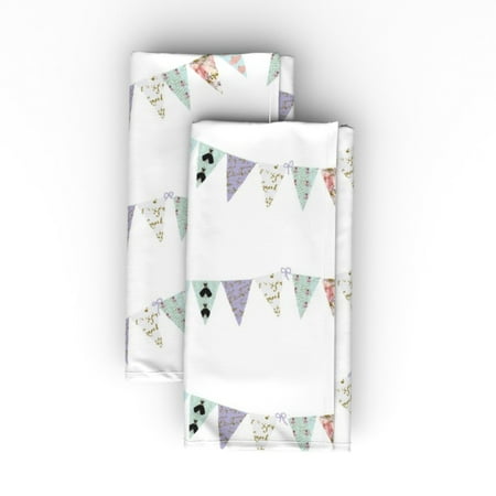 

Cotton Sateen Dinner Napkins (Set of 2) - Typography Print White Pastels Floral Handwriting French Script Largest Print Cloth Dinner Napkins by Spoonflower