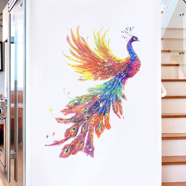 Adhesivos de pared con diseño de pavo real, lámina láser de PVC, color dorado, 40 x 58 cm