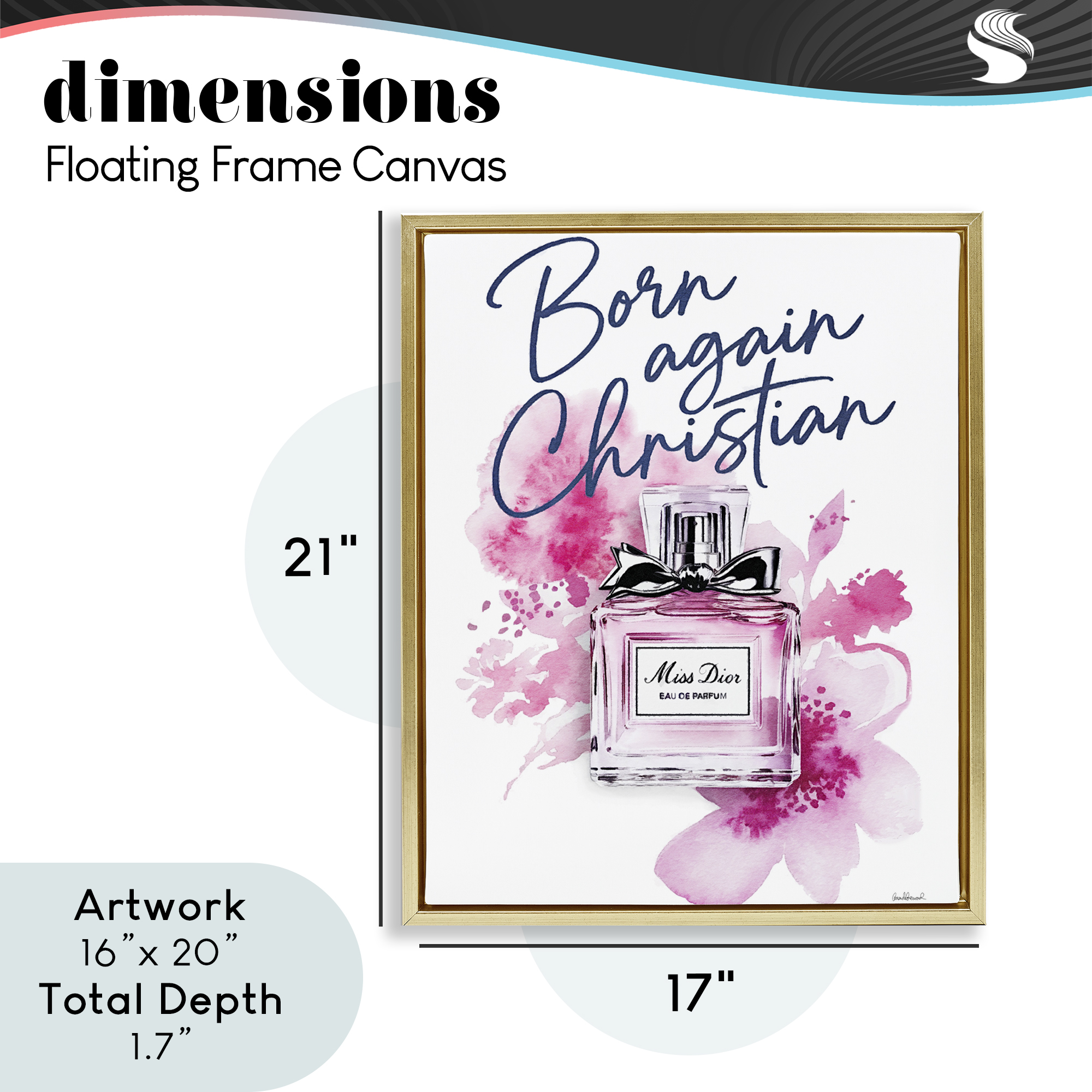 Born Again Christian with Fragrance Gold Framed Floater Canvas Wall Art, design by Amanda Greenwood