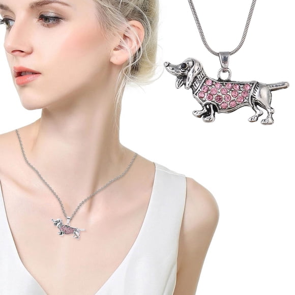 Fiudx Collar de Perro Salchicha, Colgante de Cristal Marrón, Cadena Adornada con Diamantes de Imitación, Accesorio de 45 Cm de Largo, Regalo Perfecto para Amantes de Los Perros, Estilo Único.