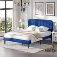 thumbnail image 3 of VECELO Queen Size Bed Frame with Upholstered Headboard, Velvet Platform Bedframe Mattress Foundation, Strong Wood Slat Support, No Box Spring Needed,Velvet Dark Blue, 3 of 5