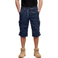 thumbnail image 4 of Long Cargo Shorts for Men Knee Length Elastic Waist Shorts Long Capri Below the Knee Big and Tall 3/4 Pants Multi-Pocket Classic Military Summer Workout Hiking Bermuda Shorts,Blue 5XL, 4 of 4