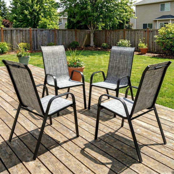 TLSUNNY Patio Dining Chairs Set of 4, Outdoor Stackable Furniture, for Garden, Backyard, Poolside, 330lbs