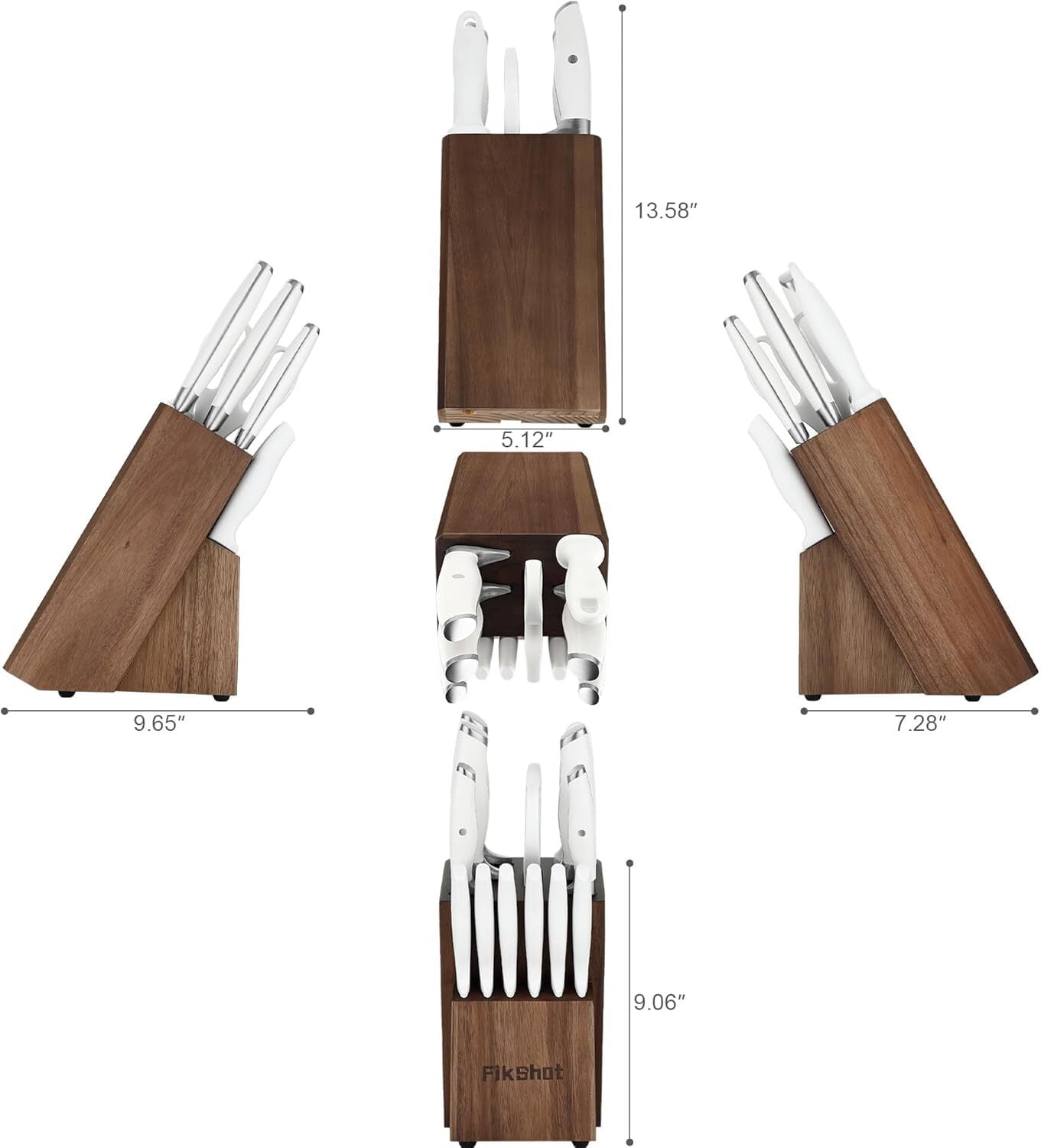 FIKSHOT 14-Piece Kitchen Knife Set with Built-in Sharpener, Professional White Stainless Steel Chef Knives, Dishwasher Safe, Silver
