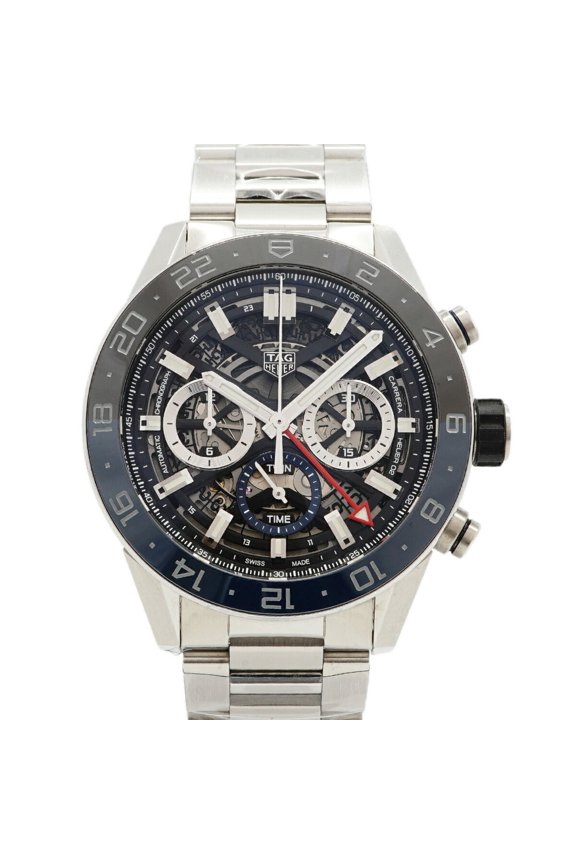 Pre-Owned TAG Heuer Carrera Calibre 02 GMT CBG2A1Z Skeleton Dial Men's Watch