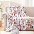 thumbnail image 2 of 1 Piece Light Pink Warm Cozy Halloween Cute Pumpkin Print Blanket, Ideal Modern Soft Flannel Decorative Bedspread Sofa Cover, 2 of 7