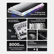 GravaStar Mercury K1 75% Wireless Gaming Keyboard - Aluminum, Gasket, Hot-Swap Linear Switches, RGB-Gradient White