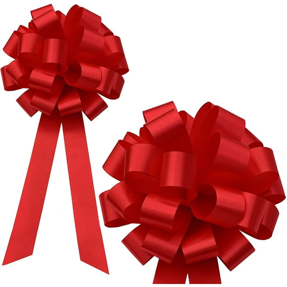 Red Pull Bows with Tails - 8" Wide, Set of 6, Memorial Day, 4th of July, Wedding, Easter, Christmas, Valentine's Day, President's Day