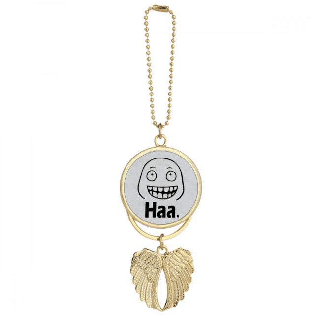 Giggle Haha Happy Chat Face Cartoon Car Keychain Angel Wing Pendant