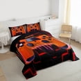 thumbnail image 3 of Orange Gaming Queen Comforter Set - Gamer Comforter Queen Size Bedding Set, Neon Lights Abstract Geometry Design Gamer Room Decor, 3 of 6