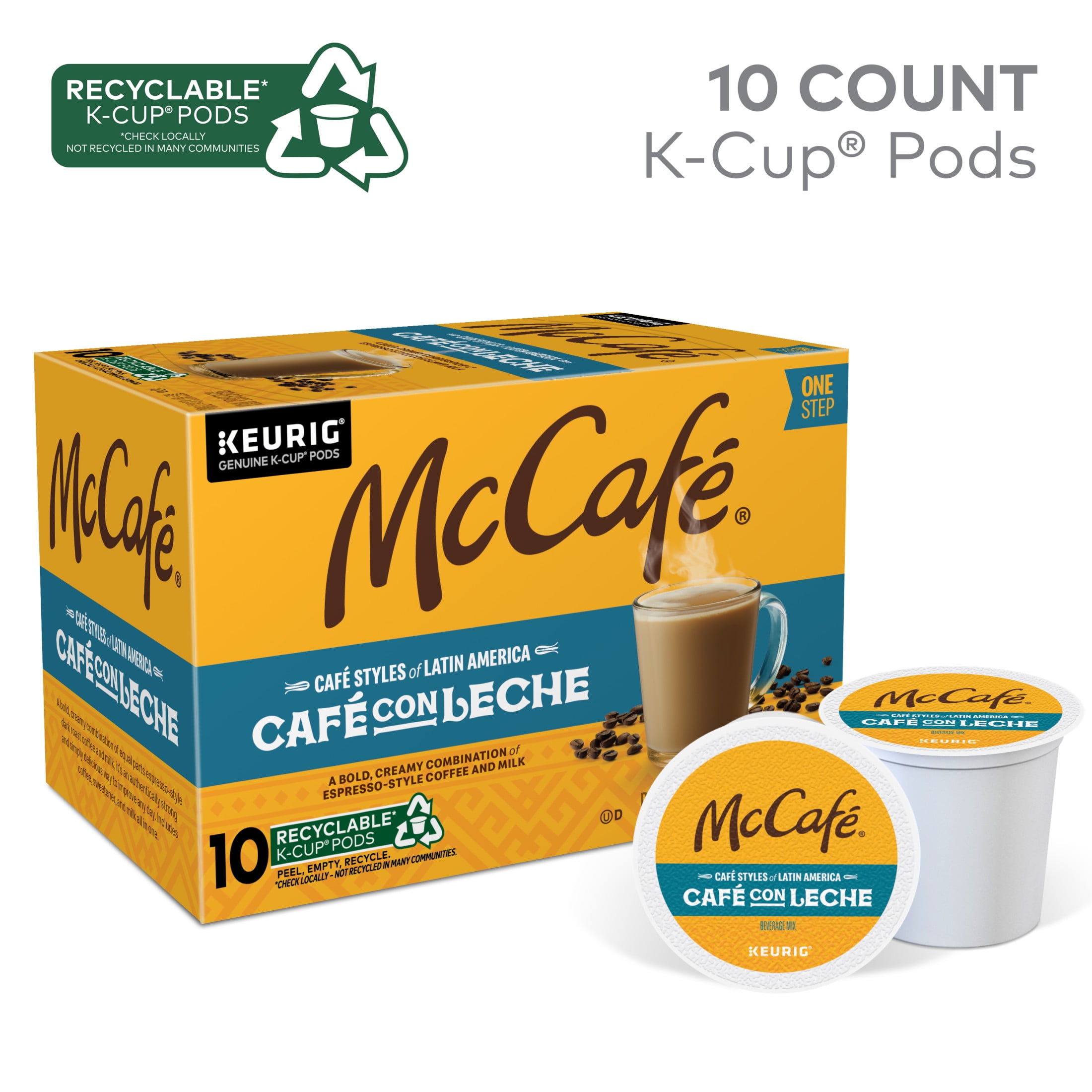 McCafé, Café Styles of Latin America Café con Leche Dark Roast K-Cup Coffee Pods, 10 Count