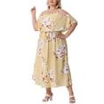 thumbnail image 4 of Agnes Orinda Women's Plus Size Floral Dresses Square Neck Adjustable Strap Cold Shoulder Summer Maxi Dress 1X Yellow, 4 of 5