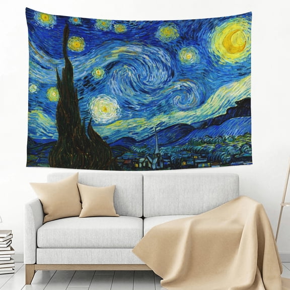INVIN ART Tapestry Wall Hanging Art Home Decor, The Starry Night by Van Gogh Art Print Painting for Living Room Bedroom Bathroom Dorm