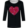thumbnail image 3 of Women's Fashion Valentine's Day Printed Round Neck Three Quarter Sleeve Casual T Shirt Top Oversized Tee Shirt Long Sleeve Undershirt for Women Women Undershirt Athletic Wear for Woman Stripped Short, 3 of 3