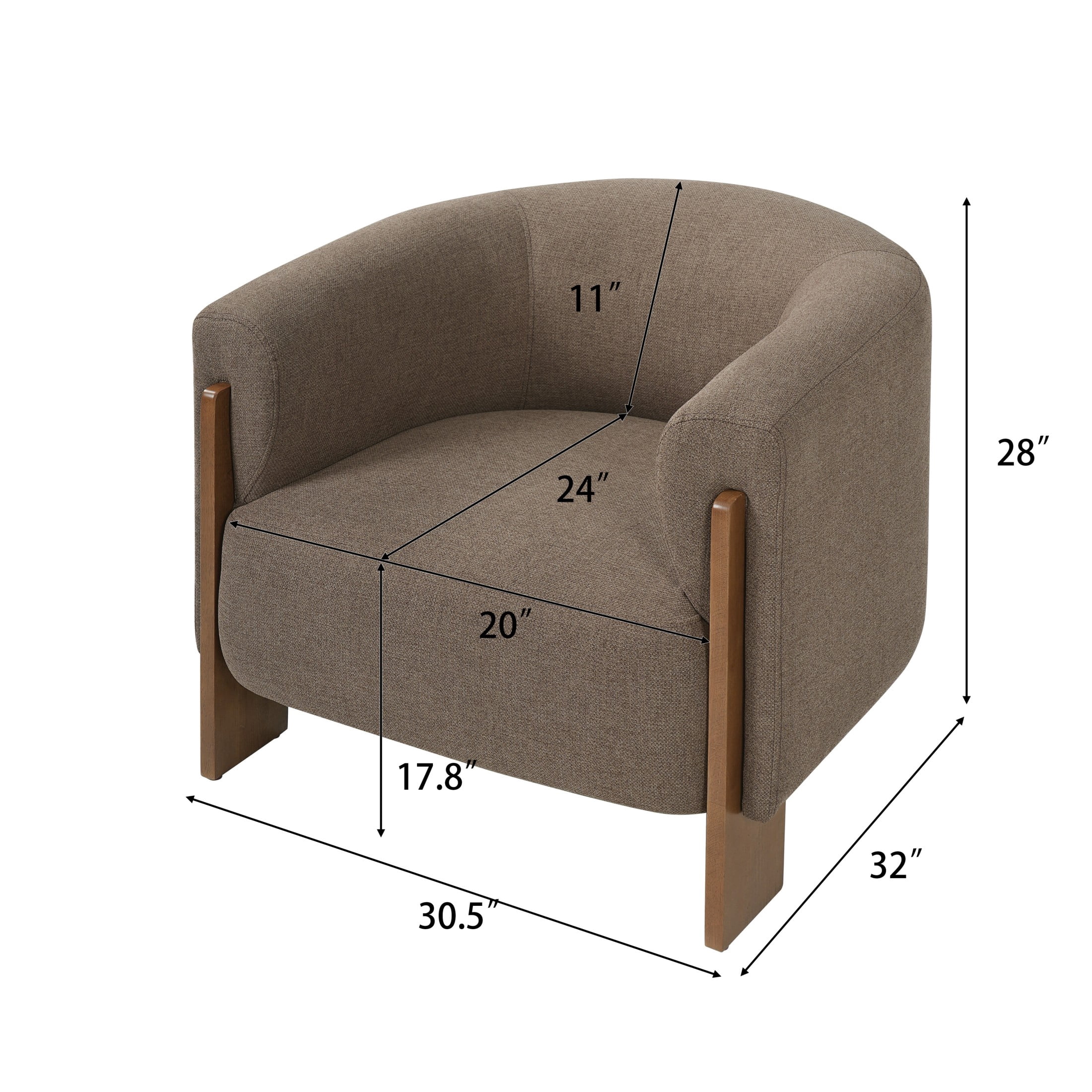 Christopher Knight Home Mid-Century Modern Barrel Accent Chair, Chenille Upholstery, Wood Legs, Brown, Set of 2