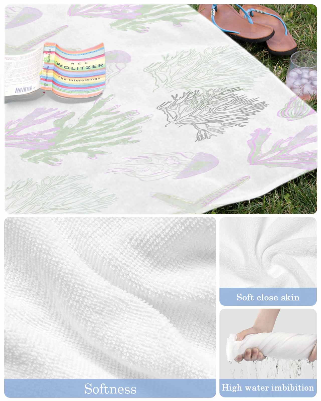 Sage Green Purple Coral Coastal Beach Towels Oversized Super Absorbent, Nautical Starfish Beach Lightweight Bath Towel Quick Dry Sets For Bathroom/Pool/Rv Camping/Beach Play/Gym Room/Picnic 35"x70"