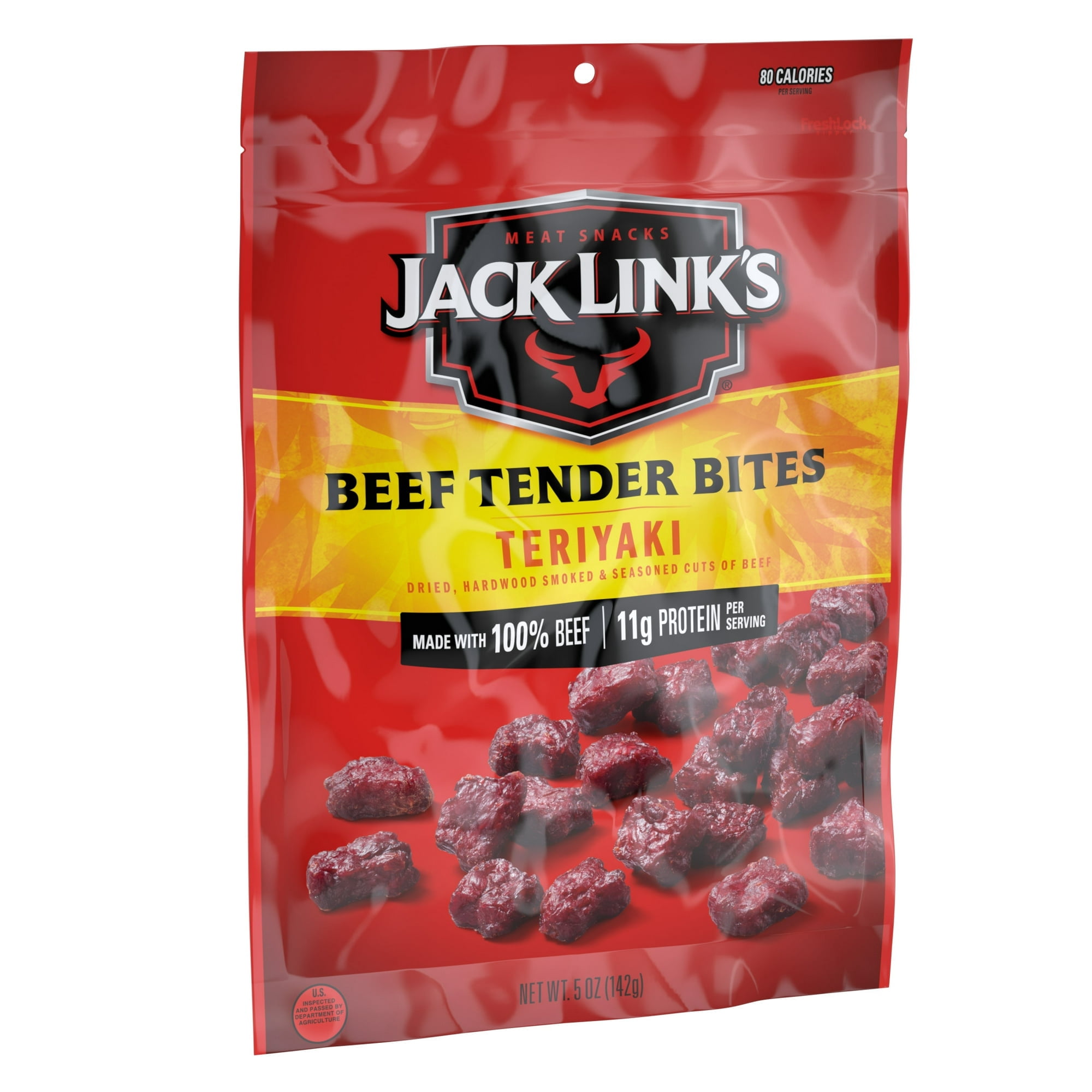 Jack Link’s Teriyaki Beef Tender Bites, Made with 100% Beef, 5 Ounce, Resealable Bag
