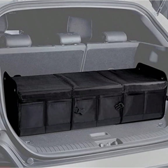 Car Trunk Organizer with Lid - Heavy-Duty Extra Large Premium Black Oxford Cargo Storage, Adjustable & Collapsible for SUV, Van, Truck, Sedan, Jeep