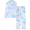 thumbnail image 2 of ZHENHONG Pajamas for Women, Cute Pajama Sets Long Sleeve Sleepwear Button Loungewear Soft 2 Piece Pj Set With Pockets Long Pants, Women's Sleepwear Blue, 2 of 3