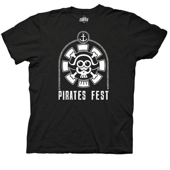 Ripple Junction One Piece Stampede Adult Unisex Pirate Expo Logo with Rope Light Weight 100% Cotton Crew T-Shirt Black