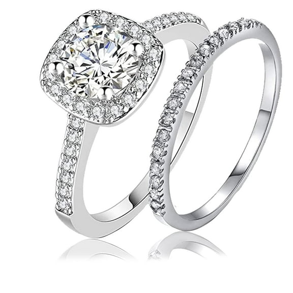 SFTING Halo Wedding Ring Set for Women Bridal Sets 925 Sterling Silver AAAAA Zirconia Size 7