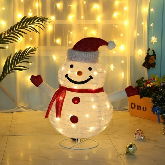 Outdoor Christmas Decoration 23.62 Inch Snowman with 40 LED Lights, Lighted Foldable -up Snowman for Xmas Indoor and Outdoor Lawn Garden Yard Holiday Decor(Warm White)