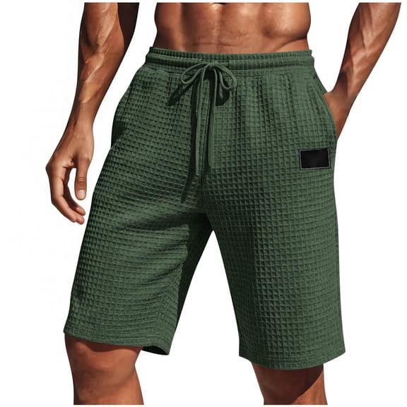Yievot Casual Shorts for Men Waffle Textured Drawstring Elastic Waist Summer Travel Vacation Shorts