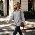 thumbnail image 5 of 2026 Autumn Casual Hoodies Womens Long Sleeve Solid Pullover With Front Pocket Lightweight Daily Tops Light Gray XL, 5 of 5