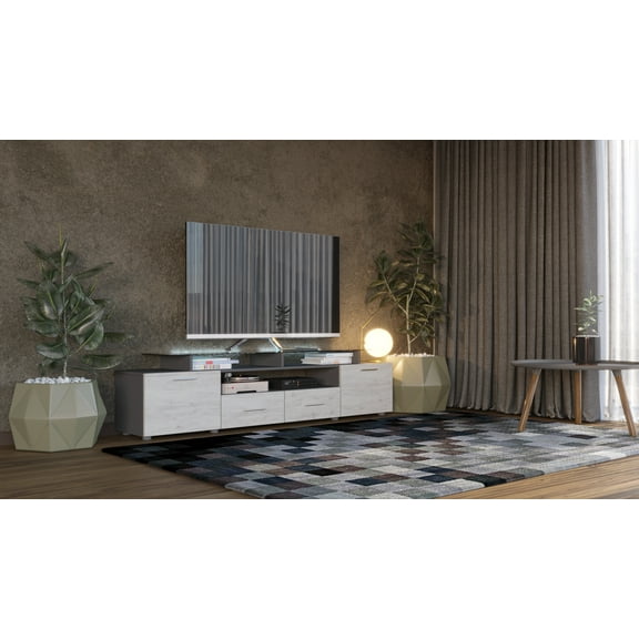 EVORA gray modern TV Stand with LED for TV's up to 65"