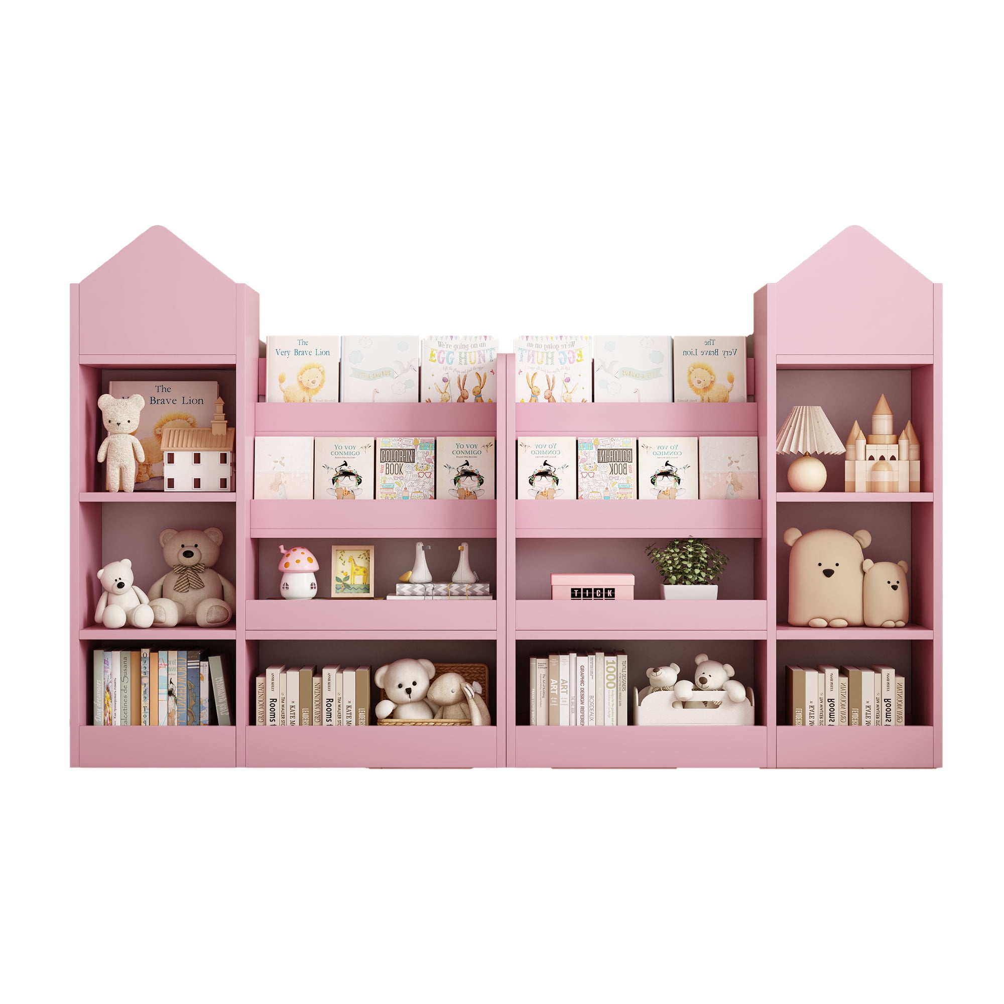 Aukfa Kids Bookshelf and Toy Storage,Wood Storage Organizer for Playroom Bedroom,Yellow